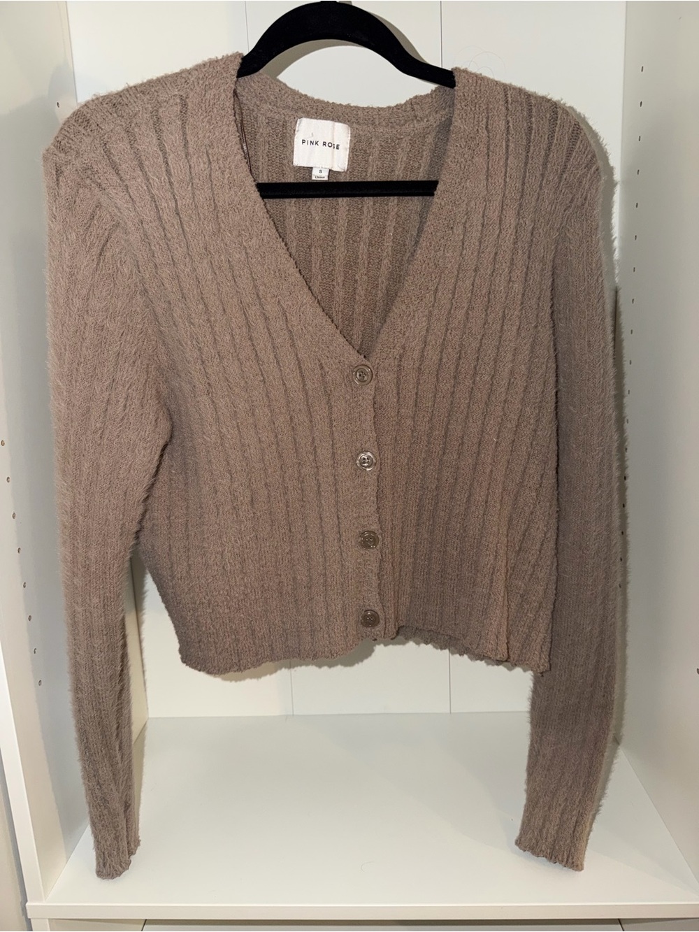 Pink Rose Women's Taupe Ribbed Button-Front Cardigan